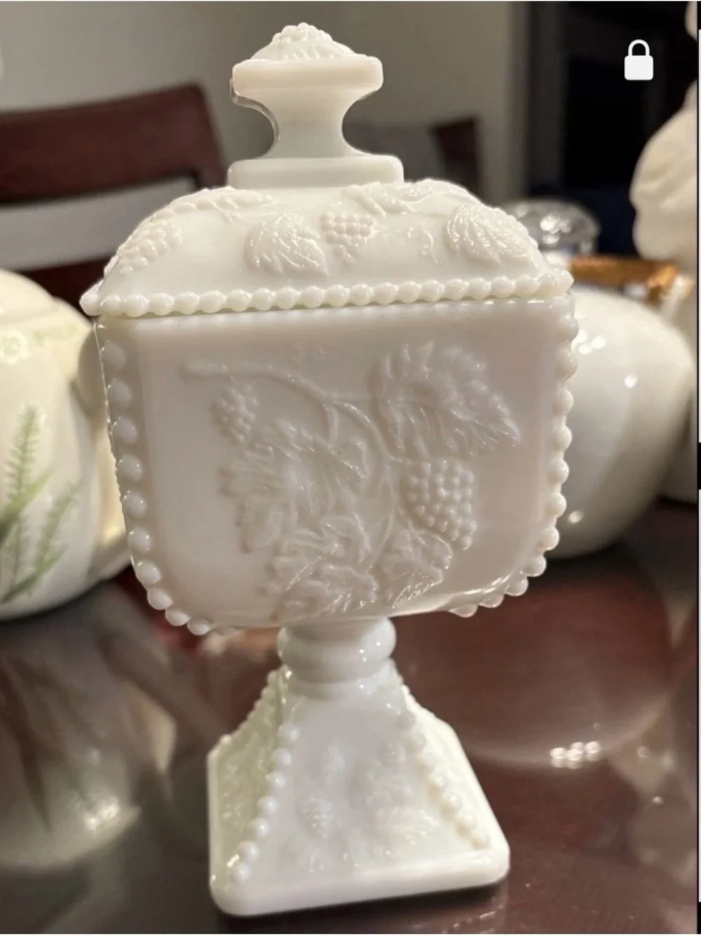 White Milk Glass Decorative Covered Compote
